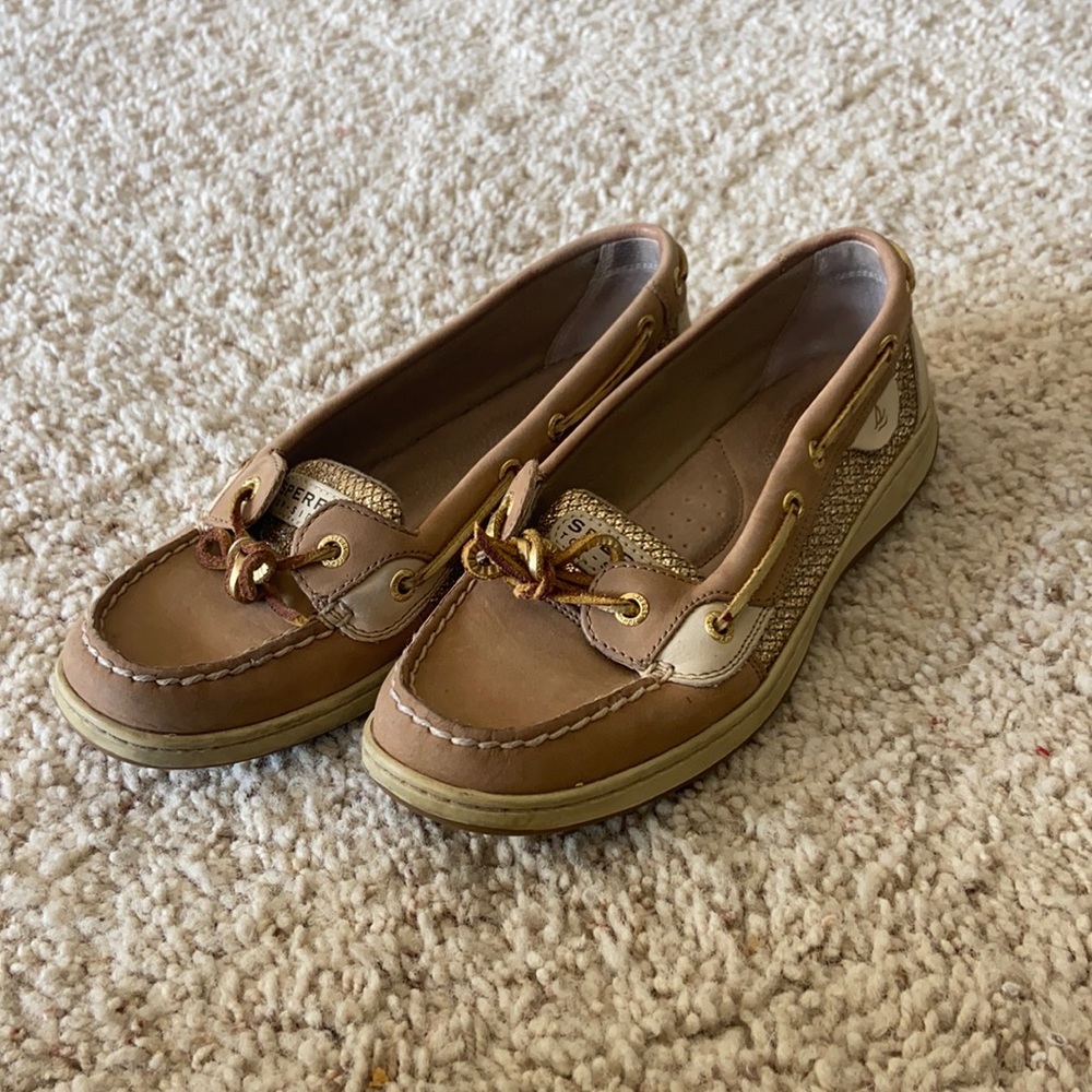 Women Size 8.5 of Tan Sperry with Gold